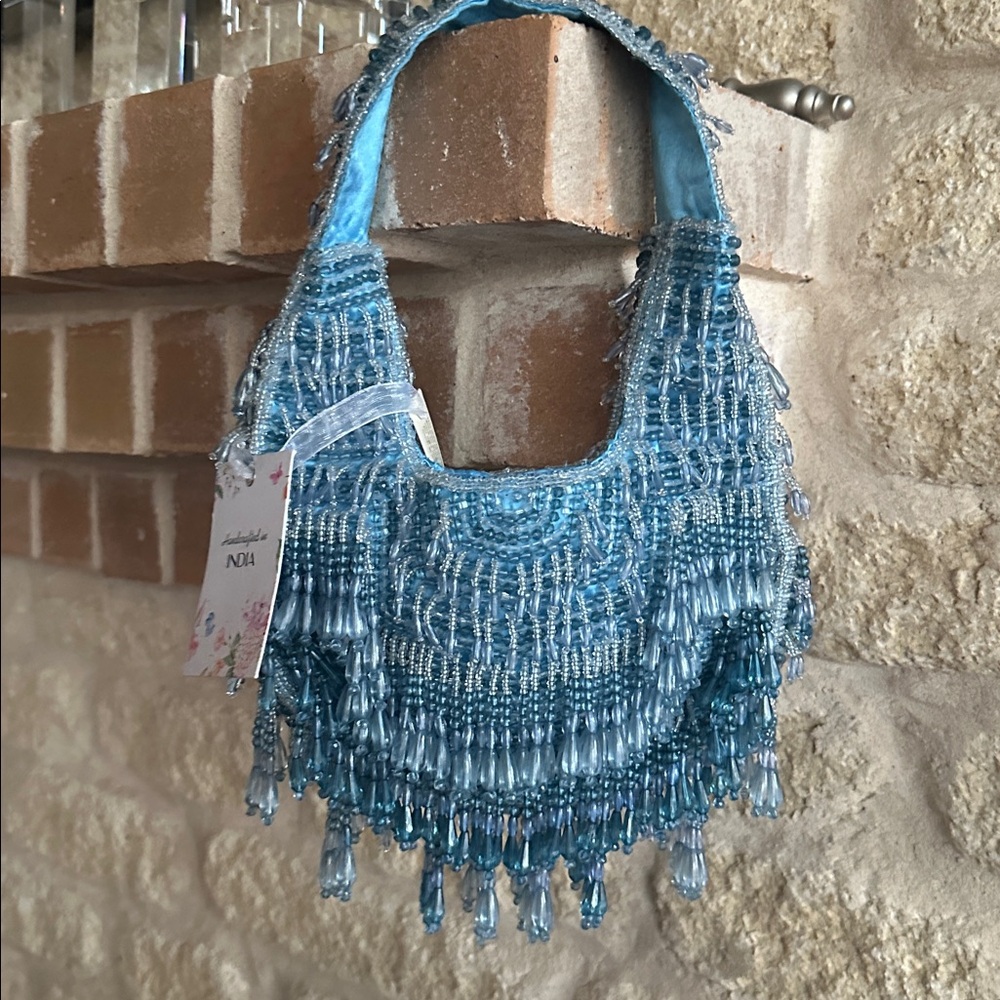 New Blue Beaded Evening Prom  Bag